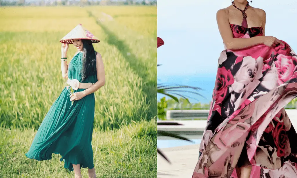 Maxi dress dress with prints and one without prints on petite girls