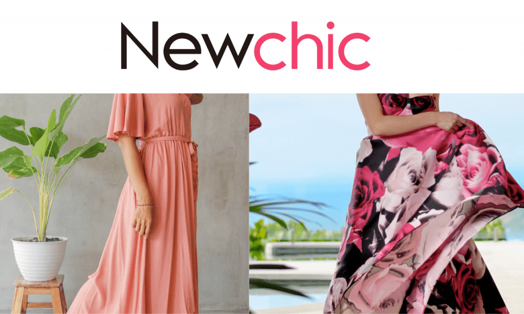 NewChic logo with two women wearing maxi dresses with pockets