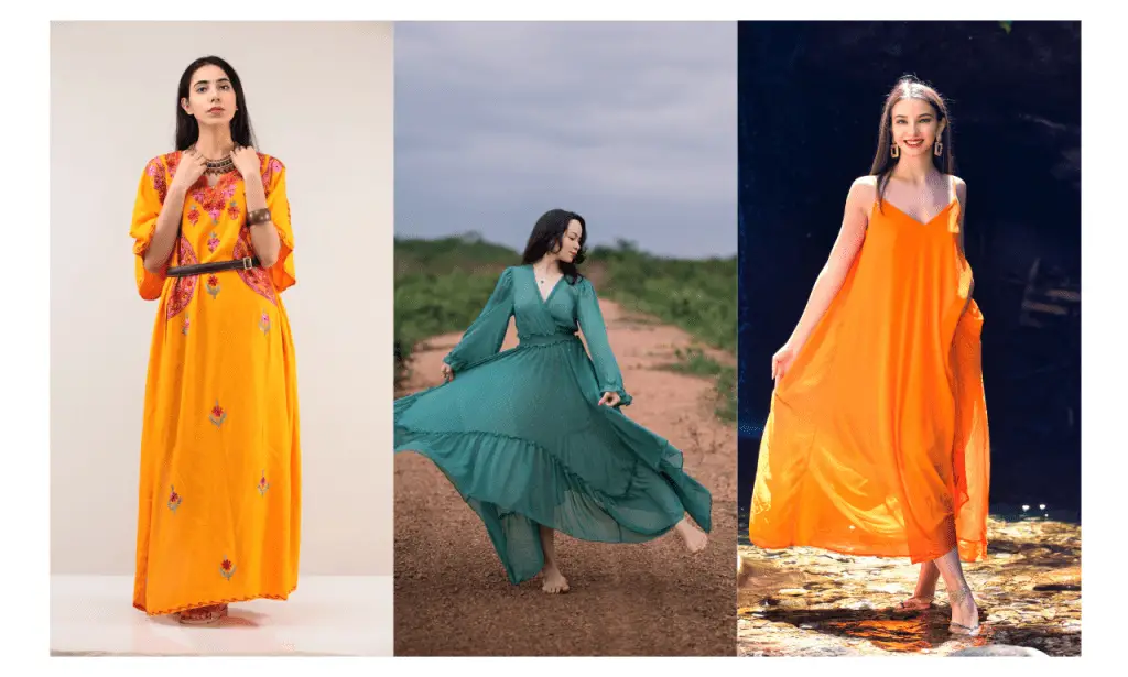 Women wearing different types of cute maxi dresses