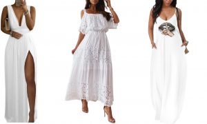 Women styling white maxi dresses
