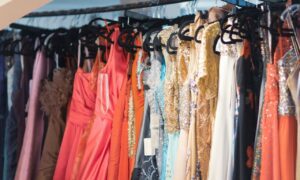Maxi dresses in a closet