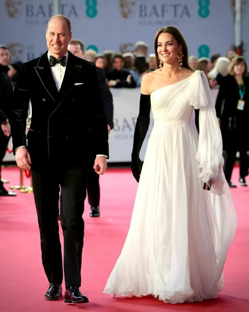 The Princess of Wales wearing an off-shoulder dress at the 2023 BAFTA awards