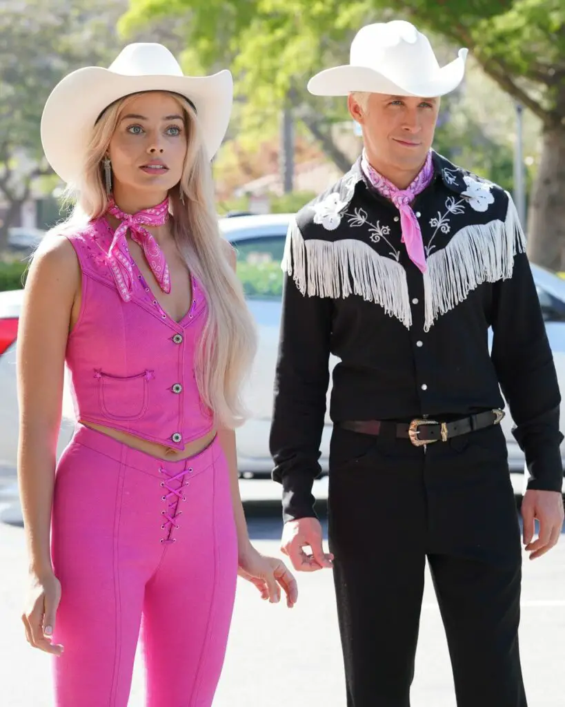 Barbie wearing a pink cowboy suit